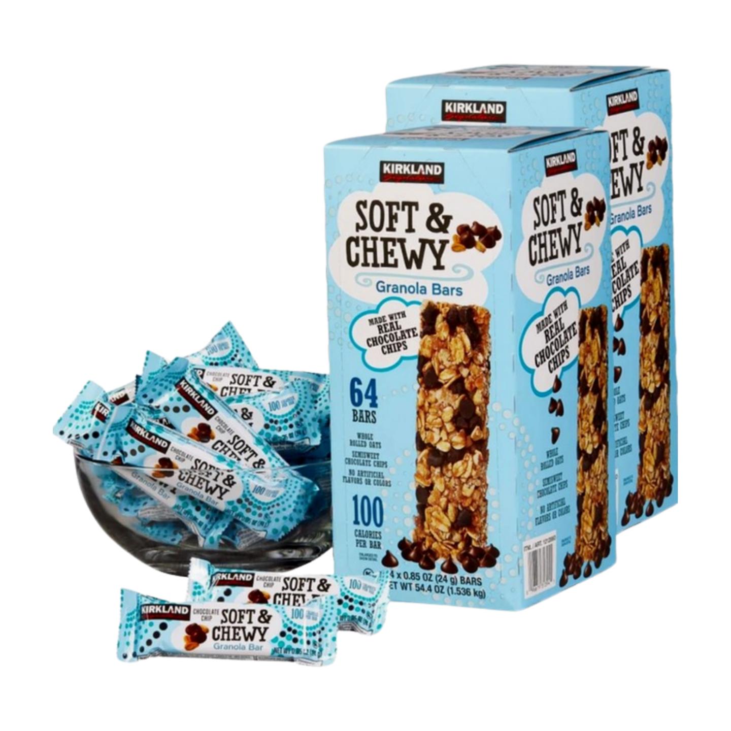 Kirkland Soft & Chewy Granola Bars, Chocolate Chip, Made with Whole Rolled Oats & Semisweet Chocolate Chips, 64-Count Bulk Pack of 2, Individually Wrapped, Perfect for Snacks & Gifts