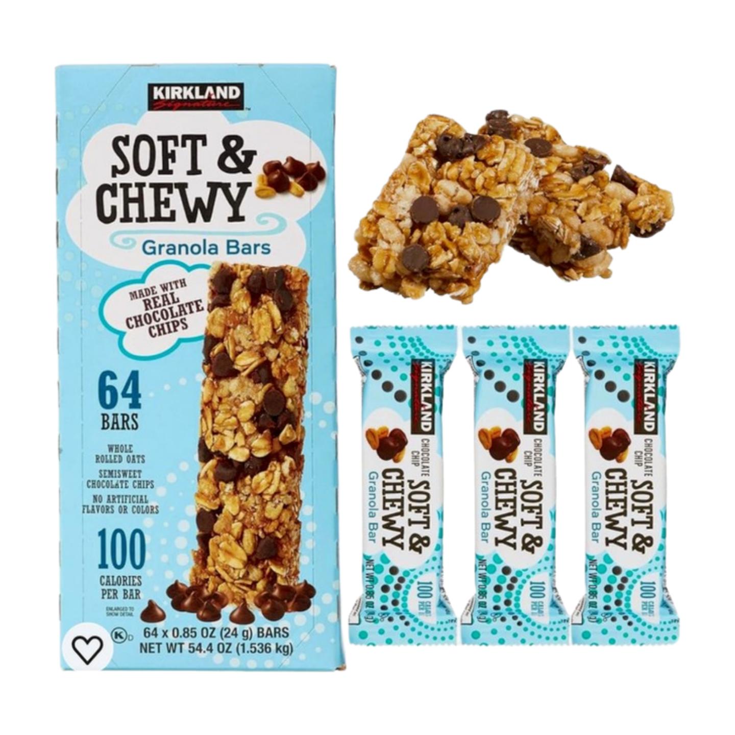 Kirkland Soft & Chewy Granola Bars, Chocolate Chip, Made with Whole Rolled Oats & Semisweet Chocolate Chips, 64-Count Bulk Pack of 2, Individually Wrapped, Perfect for Snacks & Gifts