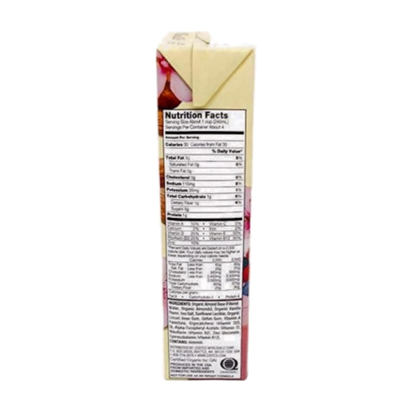 Kirkland Organic Unsweetened Vanilla Almond Beverage, 12 x 32 oz