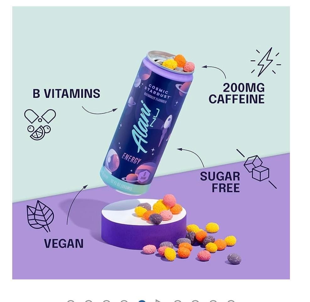 Alani Nu Cosmic Stardust Sugar-Free, Low-Calorie Energy Drinks | 12 Fl Oz Cans | 12 Pack