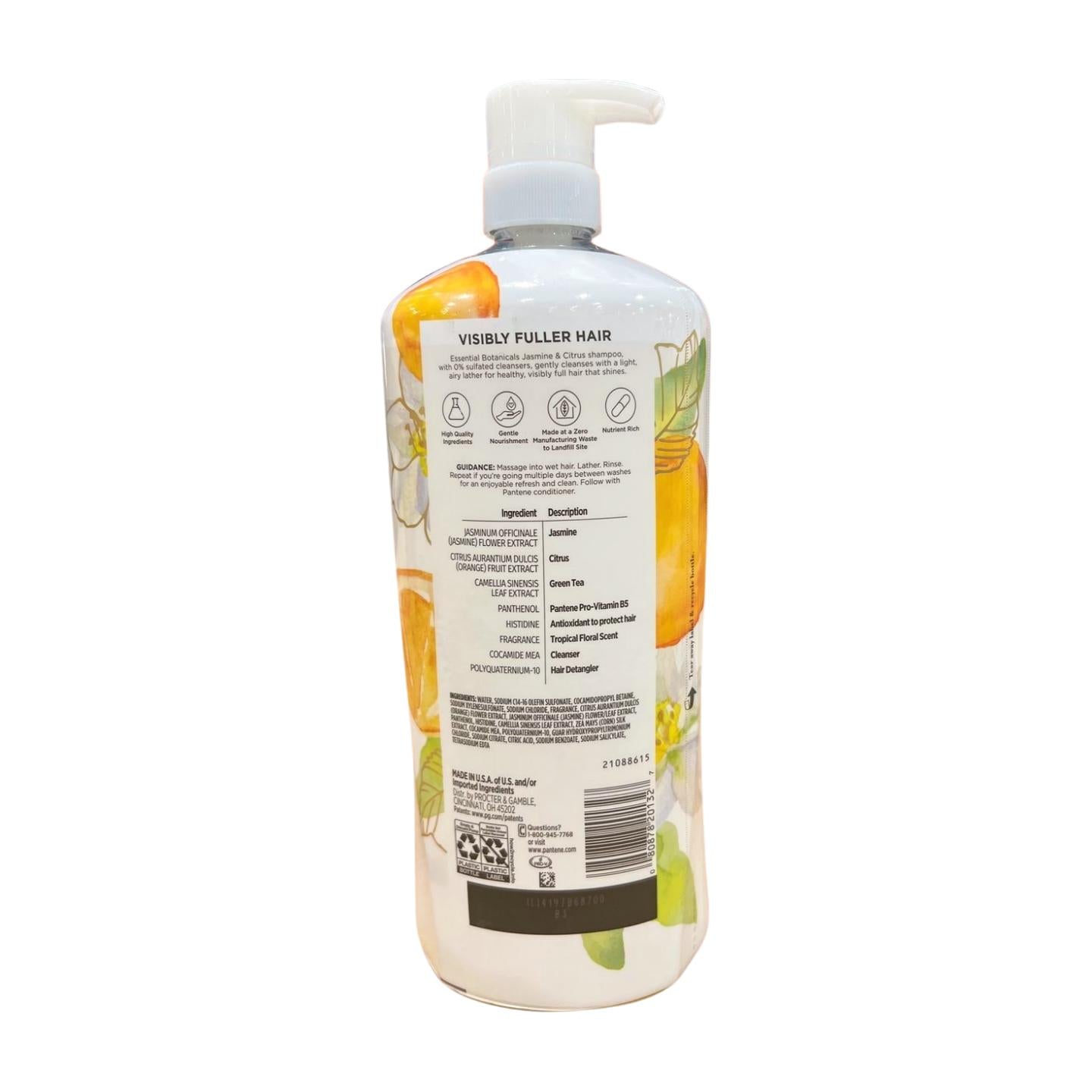 Pantene Essential Botanicals Sulfate-Free Volumizing Shampoo & Conditioner, 38.2 Fl Oz Each, Pack of 2, Paraben & Phosphate-Free