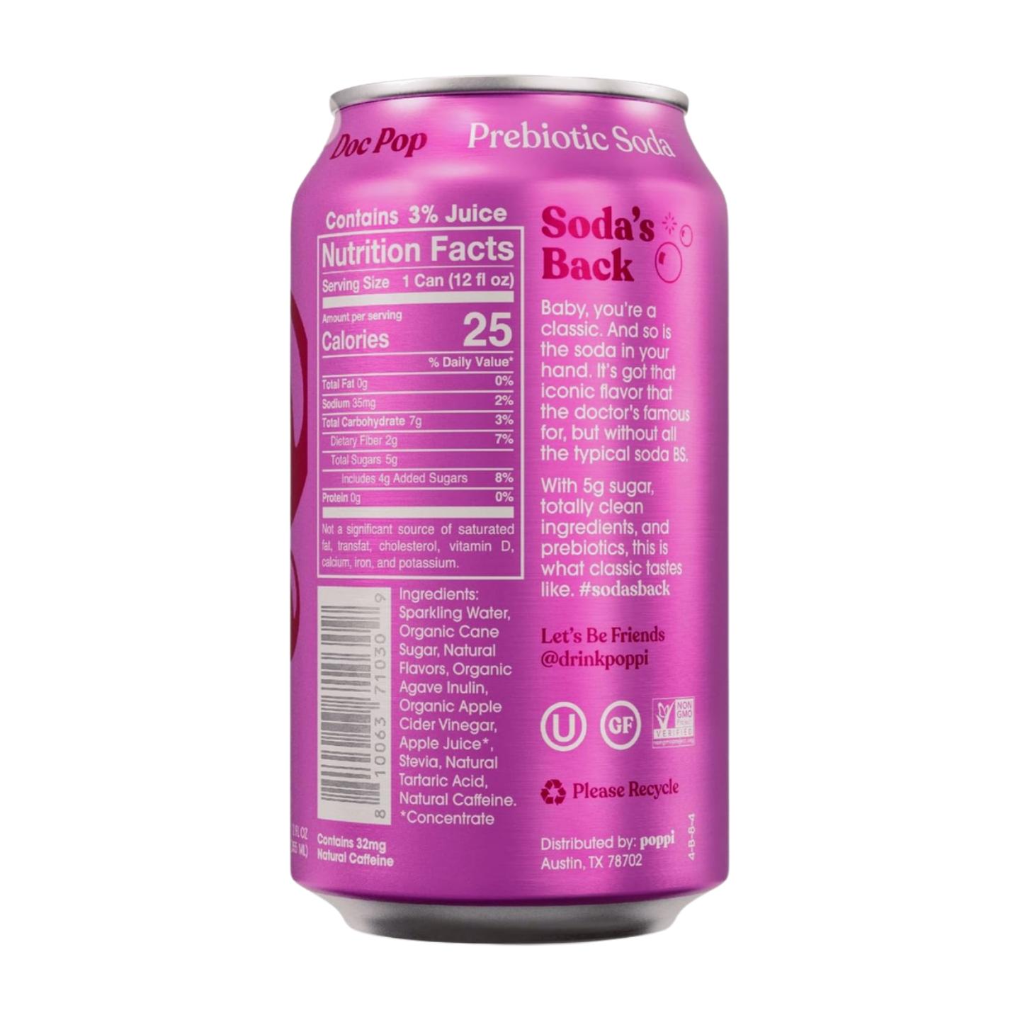 POPPI Sparkling Prebiotic Soda, Cherry Limeade, Apple Cider Vinegar, Seltzer Water & Fruit Juice, 12oz, 8-Pack (Packaging May Vary)