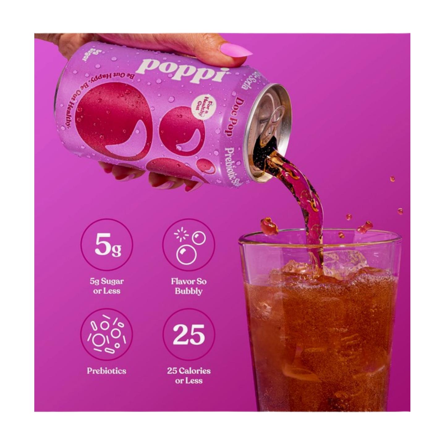 POPPI Sparkling Prebiotic Soda, Cherry Limeade, Apple Cider Vinegar, Seltzer Water & Fruit Juice, 12oz, 8-Pack (Packaging May Vary)