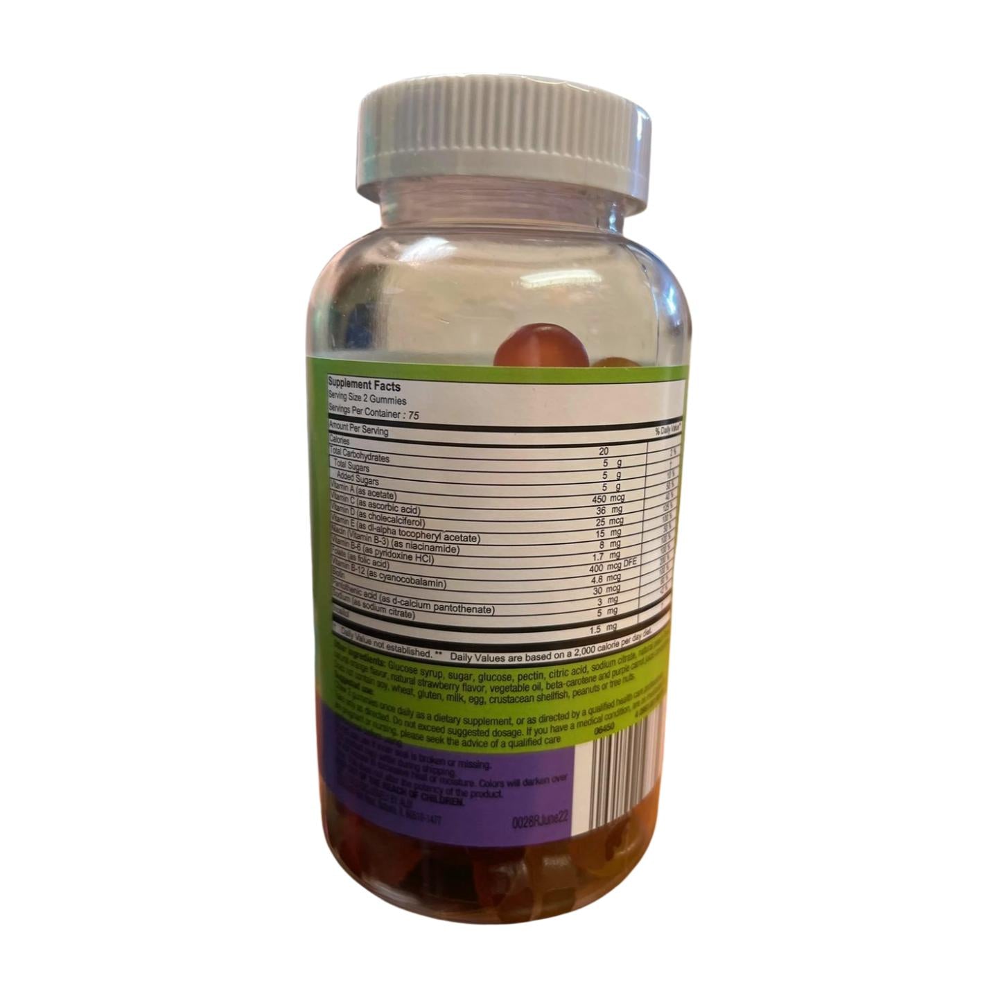 Multivite Complete Adult Multivitamin, Natural Berry, Peach and Orange Flavors, Dietary Supplement, Gluten-Free, 150 Gummies, Fruity