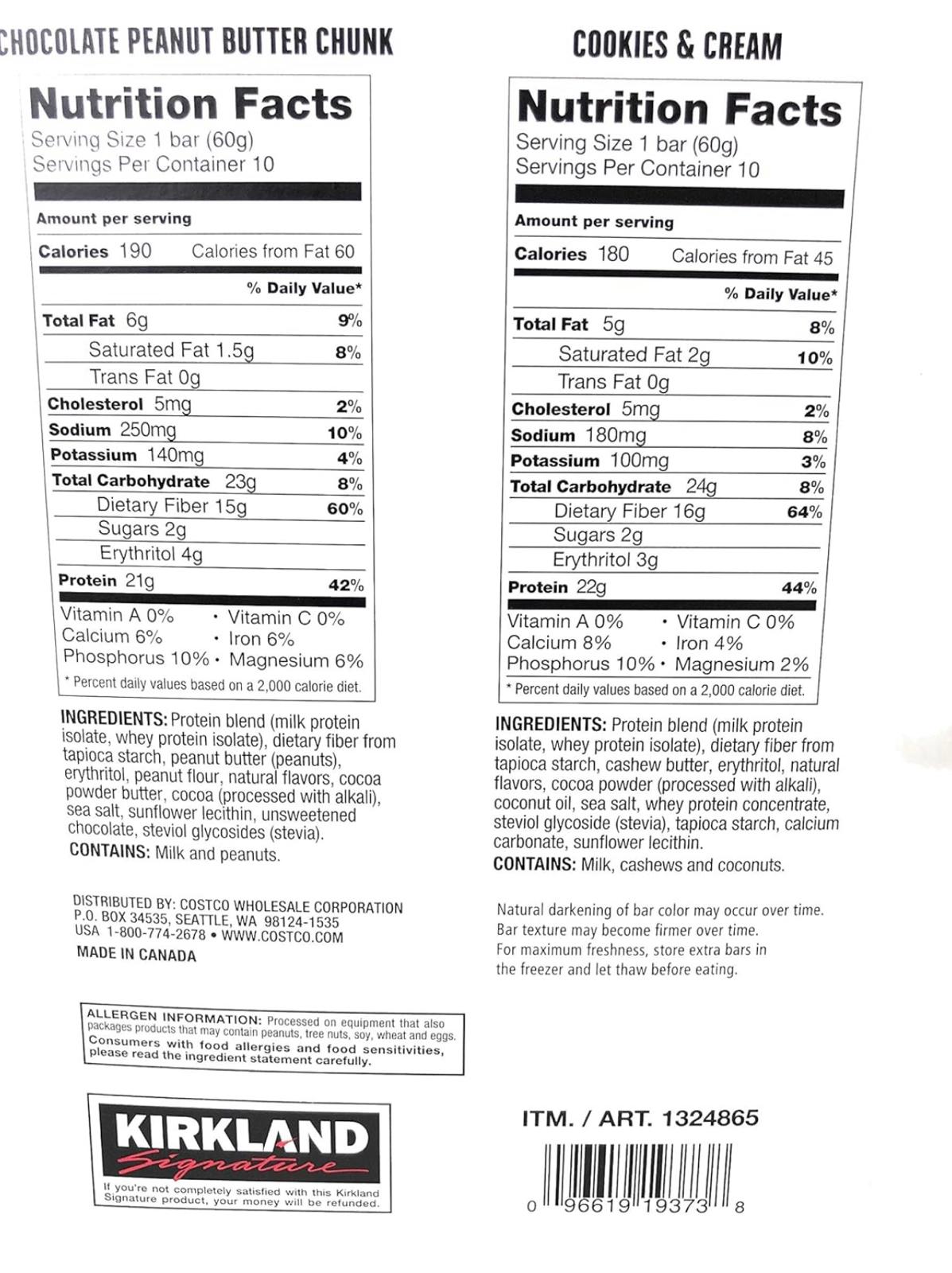 Kirkland Signature Protein Bars, Chocolate Peanut Butter Chunk, 2g Sugar, Gluten-Free, 20-Count, 2-Pack