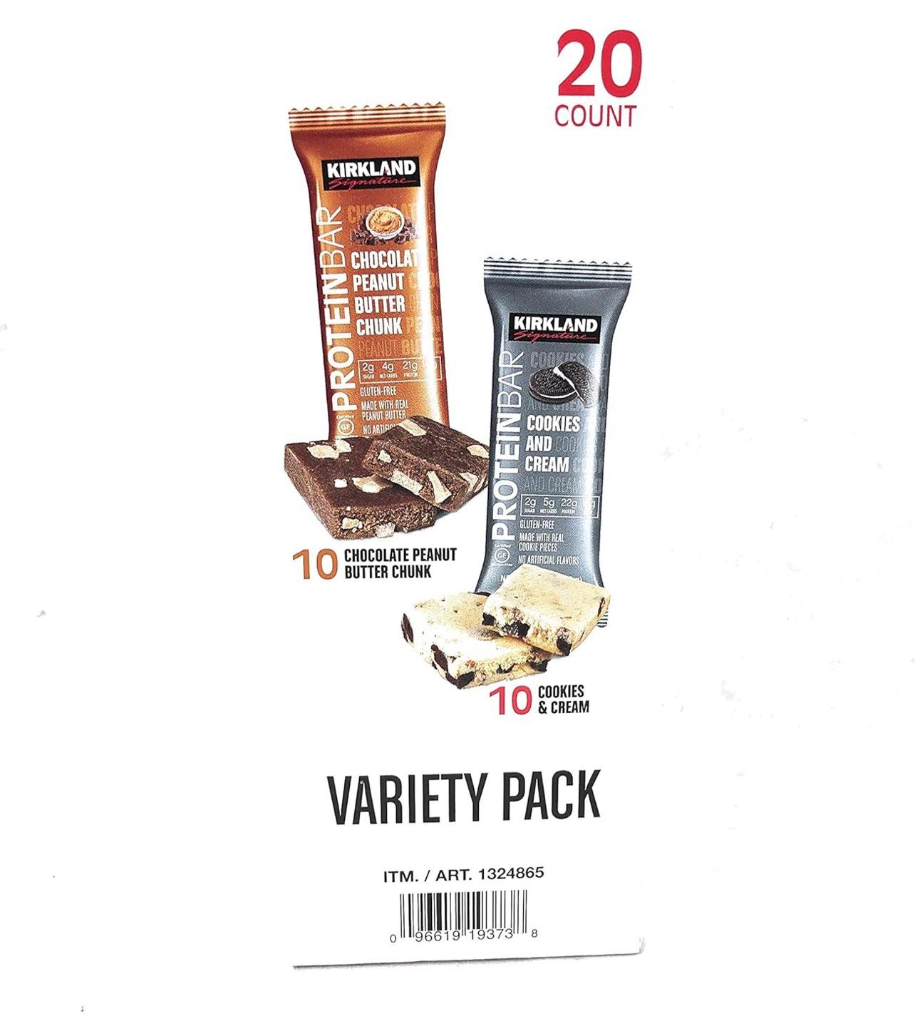 Kirkland Signature Protein Bars, Chocolate Peanut Butter Chunk, 2g Sugar, Gluten-Free, 20-Count, 2-Pack