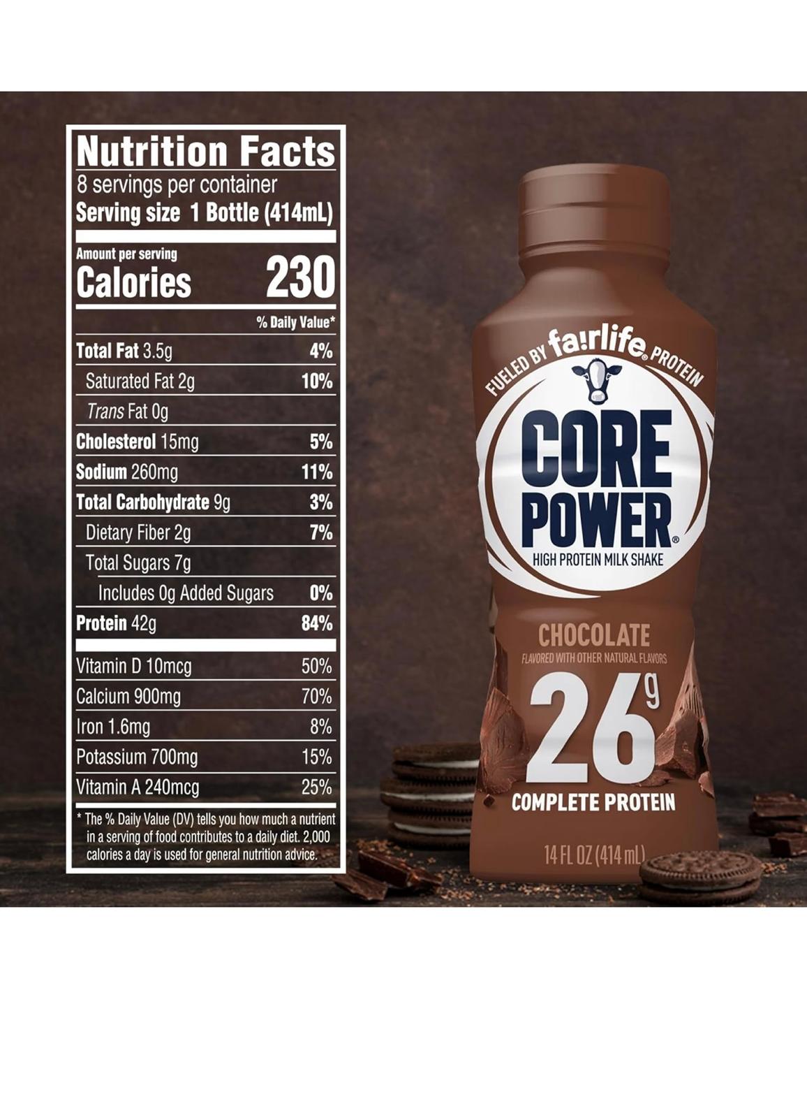 Core Power Fairlife High Protein Shakes, 26g Protein, Chocolate Flavor, 14 Oz, 6-Pack